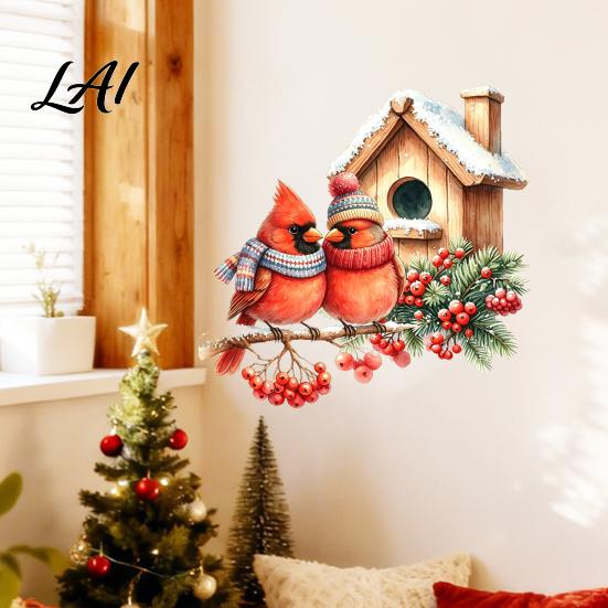 Bird Wall Decals Christmas Sticker Watercolor PVC Decal Waterproof Winter Decorative Theme Window Cling for Glass Doors And Storefronts Festive Door