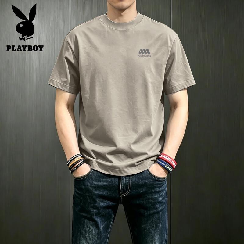 PLAYBOY Men's Pure Cotton Oversized Casual Short Sleeve T-Shirt