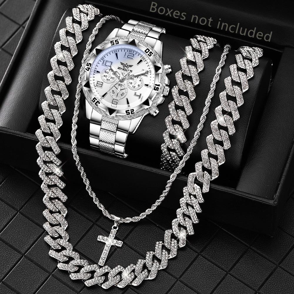 Men's Watch Blu-ray Glass Quartz Watch Classic Watch False Three-eye Digital Alloy Watch
