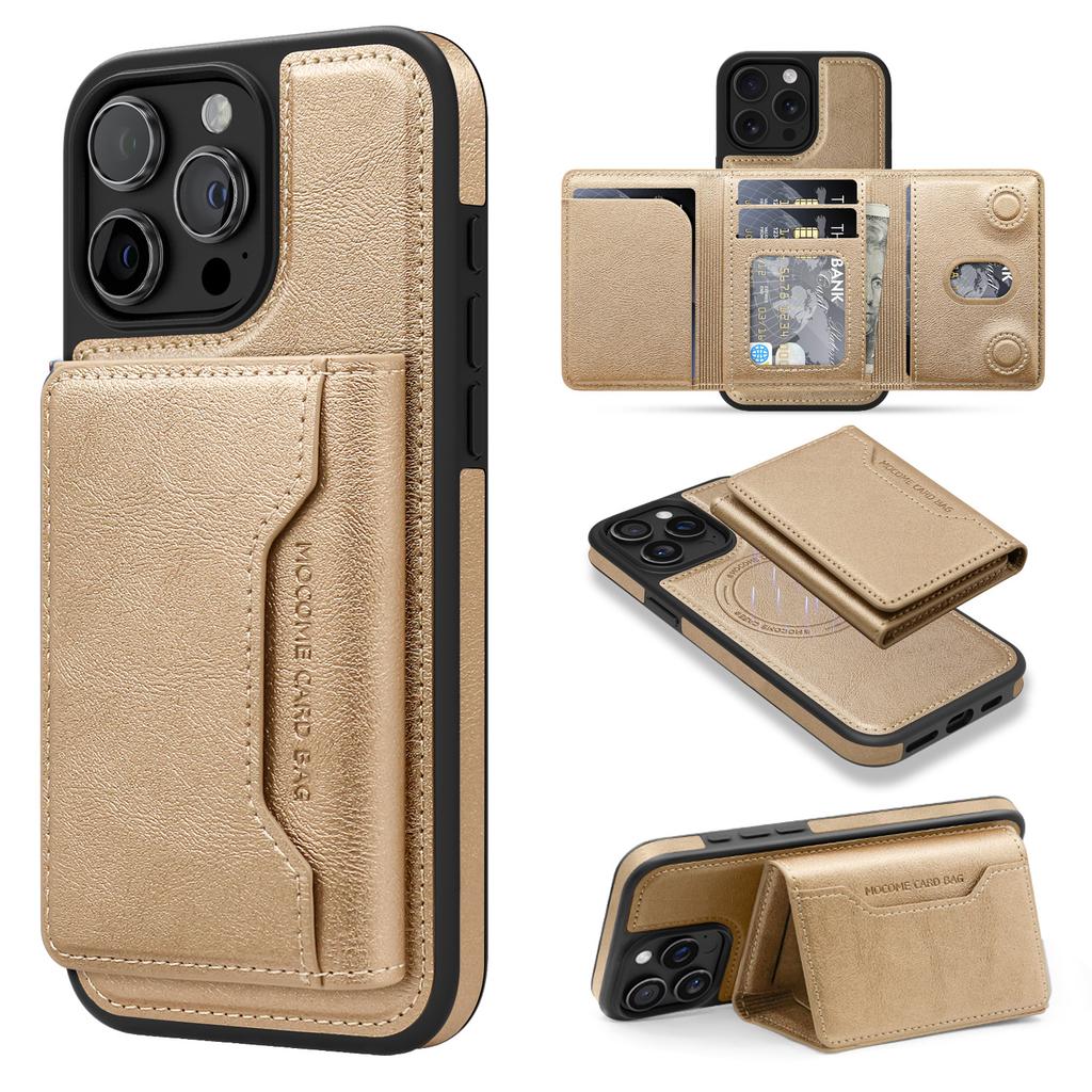 For iPhone 15 Pro Magnetic Case Leather Back Phone Cover with Detachable Card Bag