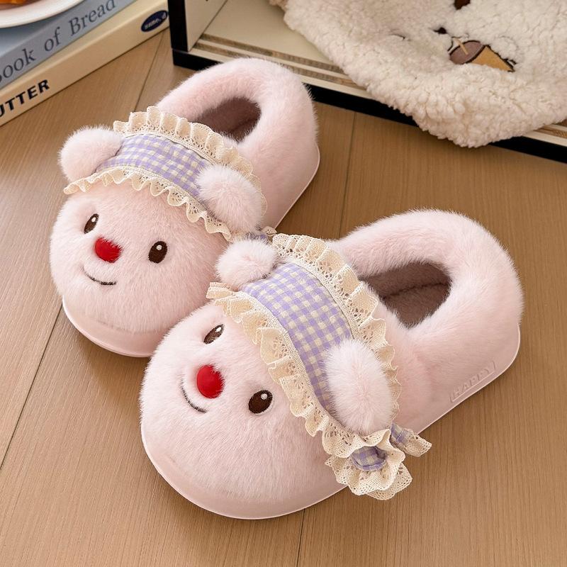 Butter bear cotton slippers cartoon cute plush thick bottom winter warm non-slip bag and slippers