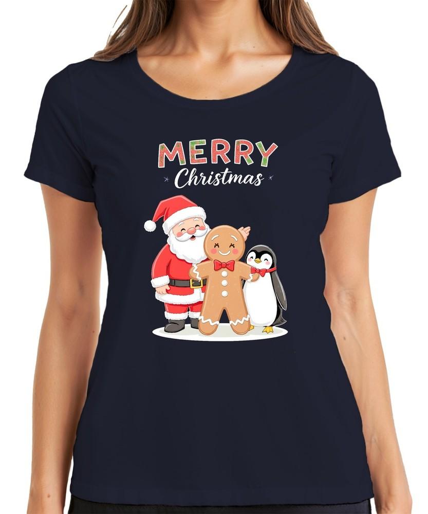 Merry Christmas Santa Claus Gingerbread Unisex Penguin Christmas Ladies TShirt S