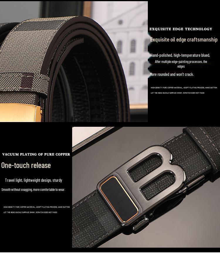 New B Brand Men's Genuine Leather Automatic Buckle Belt - Top Layer Cowhide, Business Casual Style