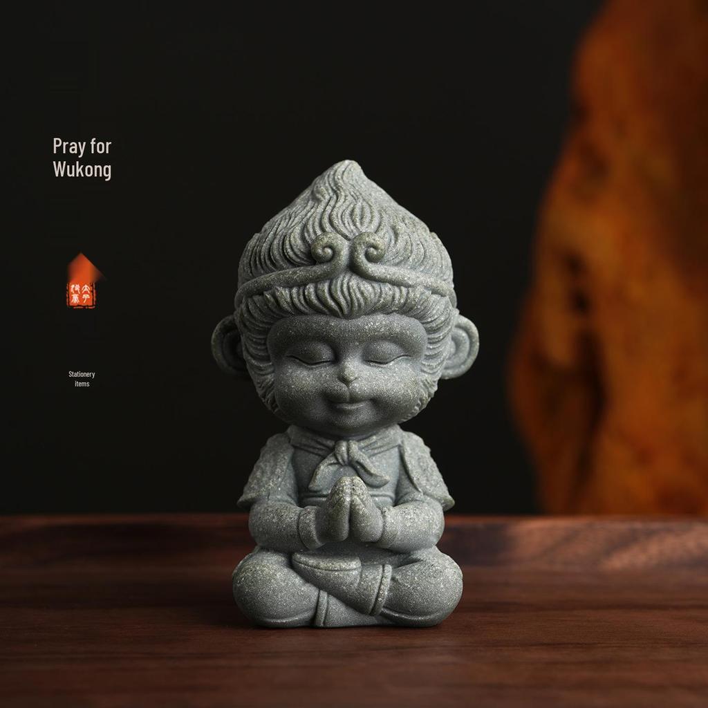 Wukong Blue Sand Sculpture: Multi-Functional Brush Holder & Creative Paperweight Ornament