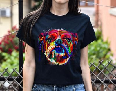 Watercolor Digital Art Bulldog Unisex Shirt S-2XL Black Navy Dark Heather