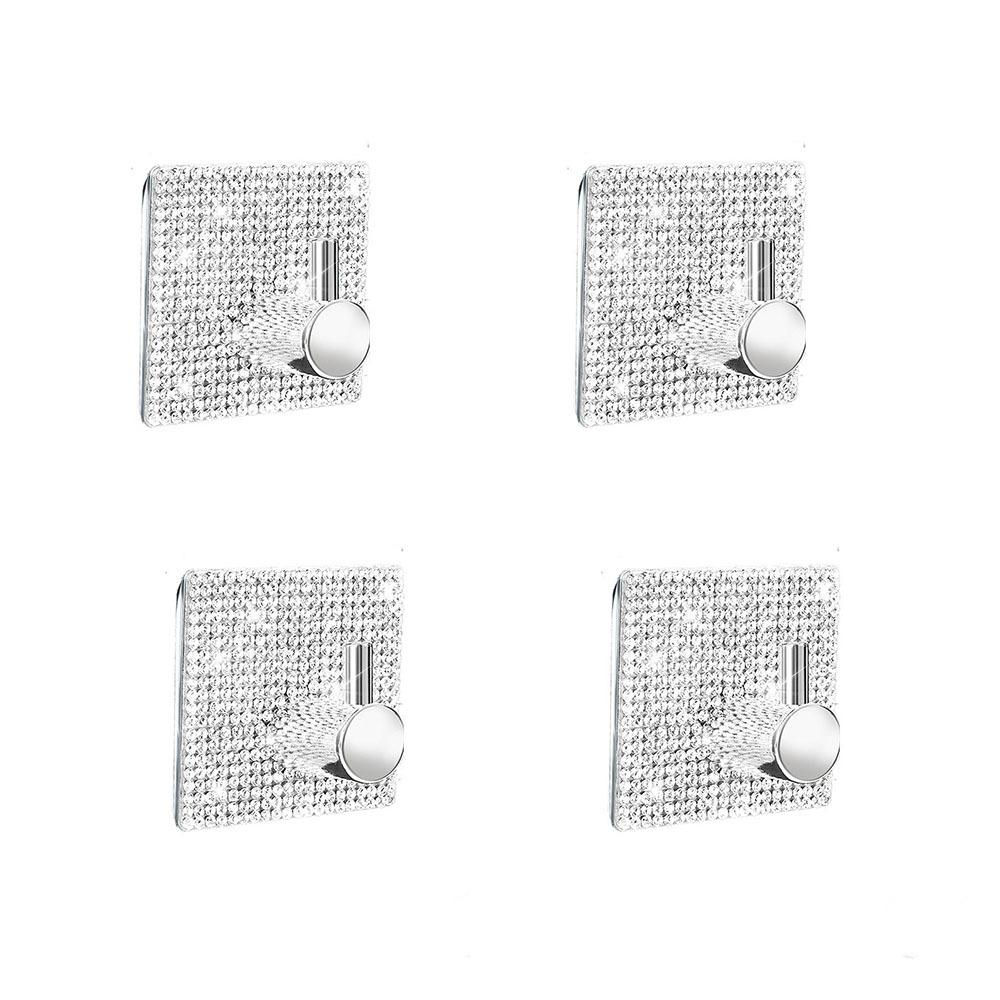 4pcs Punch Free Wall Hook Strong Adhesive Square /Round Bathroom Door Hook Single Hook Wall Mounted Towel Hanger Hook Clothe Bag