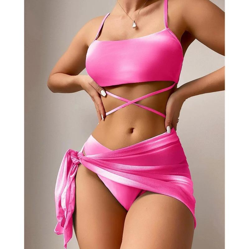 Sexy Women Brazilian Swimsuit Push Up Bra Bikini Set 3 Piece Swim Suit Skirt Swimwear Beachwear Bathing Maillot De Bain Femme