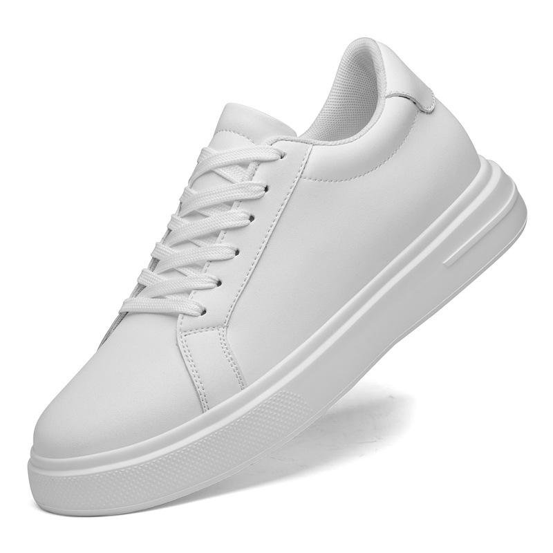 7716 Herren Retro Weiße Plateau Leder Schuhe - Höhensteigernd, Dicke Sohle, Lässige Low-Top Frühjahrs Sneaker