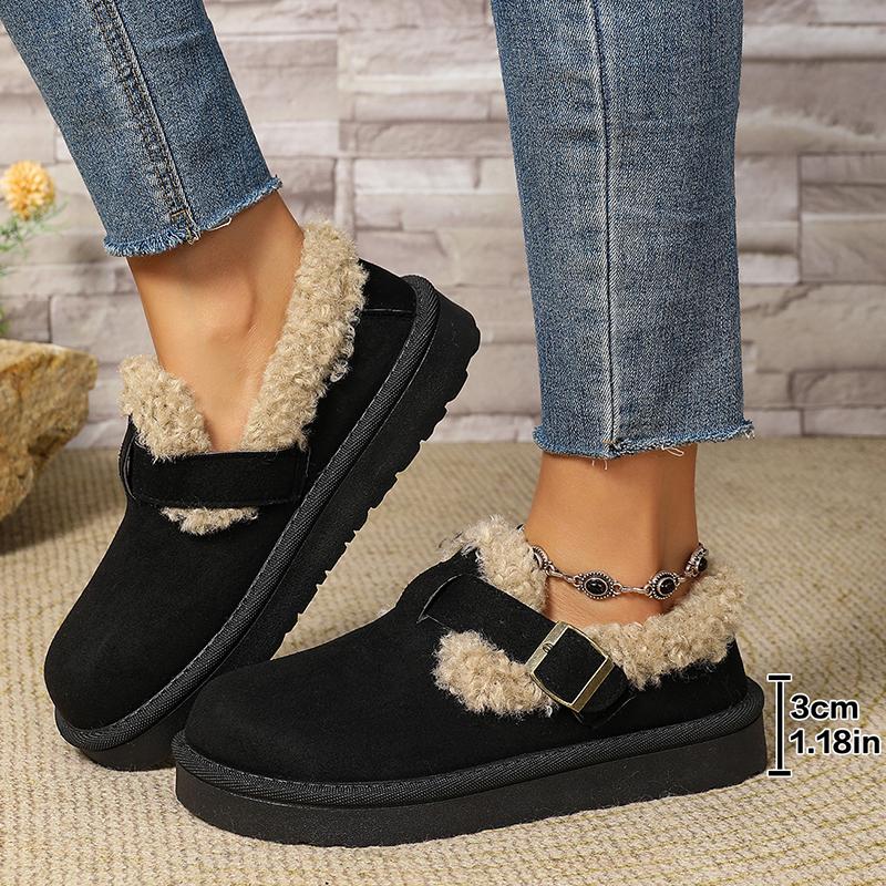 

Fashion Faux Fur Buckle Decor Flats for Women Winter Warm Thicken Plush Cotton Padded Snow Boots Comfort Thick Sole Non Slip Casual Shoe 41 чёрный