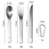 3Pcs/set 304 Stainless Steel Cutlery Set, Portable Knife Fork Spoon with Carabiner for Camping Travel Picnic Hiking