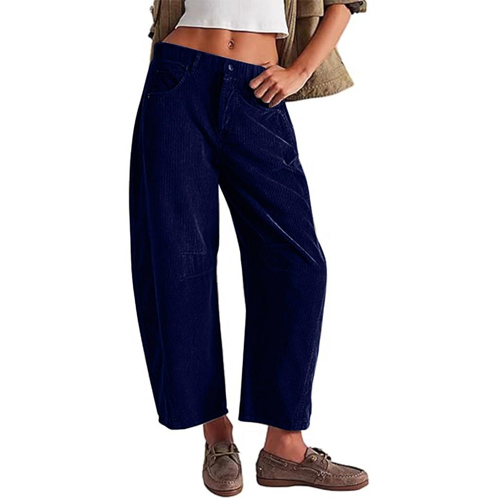 Women's Corduroy Pants Casual Women's Solid Color Corduroy Loose Straight Pants