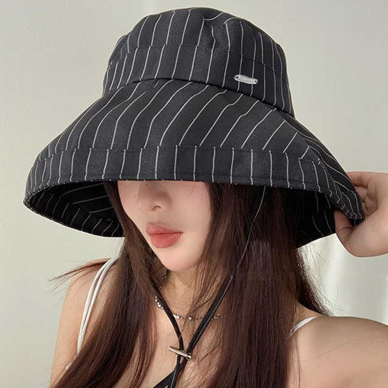 Hat Women's Spring and Summer Stripes Two-color Simple Sun Hat Advanced Sunshade Sunscreen Bucket Hat New
