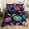 Halloween Duvet Cover Set Gothic Spooky Bedding Sets,Pumpkin Lantern Comforter Cover Horror Ghost Witch Hat Cat Bat Quilt Cover