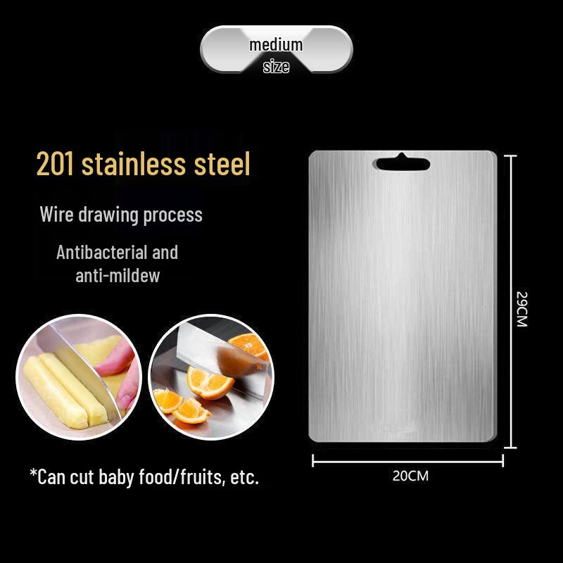 Stainless Steel Double-Sided Antibacterial Cutting Board with Rolling Pin Function - Mold-Proof, Food-Grade Chopping Block for Vegetables.
