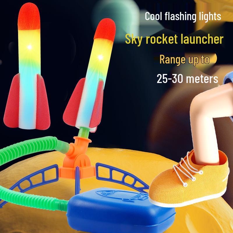 Glowing Rocket Launcher Outdoor Foot-Operated Toy for Kids - Two-Person Flying Arrow Game
