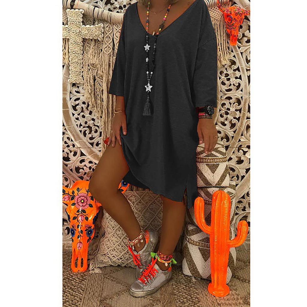 Dámské pytlovité šaty s plážovým přehozem s výstřihem do V