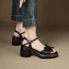 Sommer Casual High Heels Sandalen Runde Zehenpartie Übergröße Schuhe Neu Wasserdicht Plateau Schwarz Damen Breitband-Sandalen Schnalle Damenschuhe