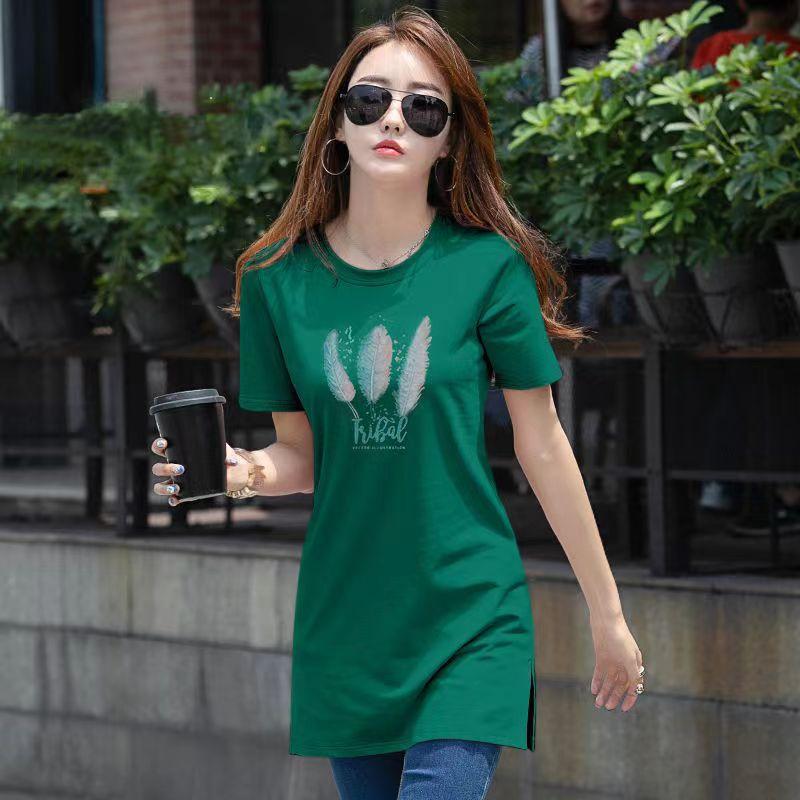 

Летняя женская футболка с принтом, повседневный топ средней длины с короткими рукавами 3XL зелёный