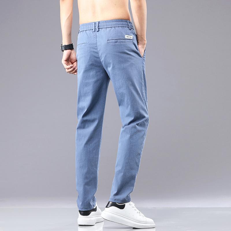 Colour Summer Men's Classic Cotton Solid Color Fashion Business Casual Pants Elastic Waist Korean Fashion Men Clothing 28-38