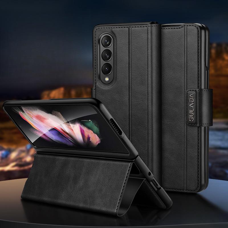 Suitable for Samsung Zfold6 Mobile Phone Case 5 Generation Bracket Folding Huawei Matex5 Anti-fall X3 Full-inclusive W23 Men's Leather Case