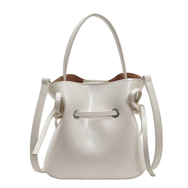Compact Handbag In Soft Silver Leather For Women Ballet Style Bucket Bag With Bow Elegant Crossbody Bag New Fashion