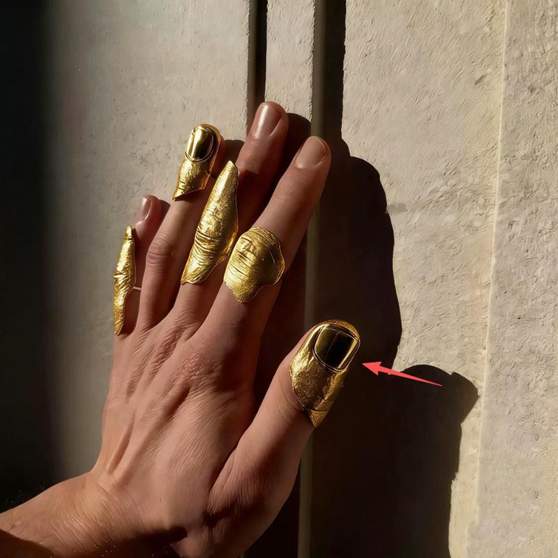 New Irregular Texture Joint Rings Set, Hip Hop Full Finger Rings, Niche Designer Stackable Finger Rings for Women 5pcs