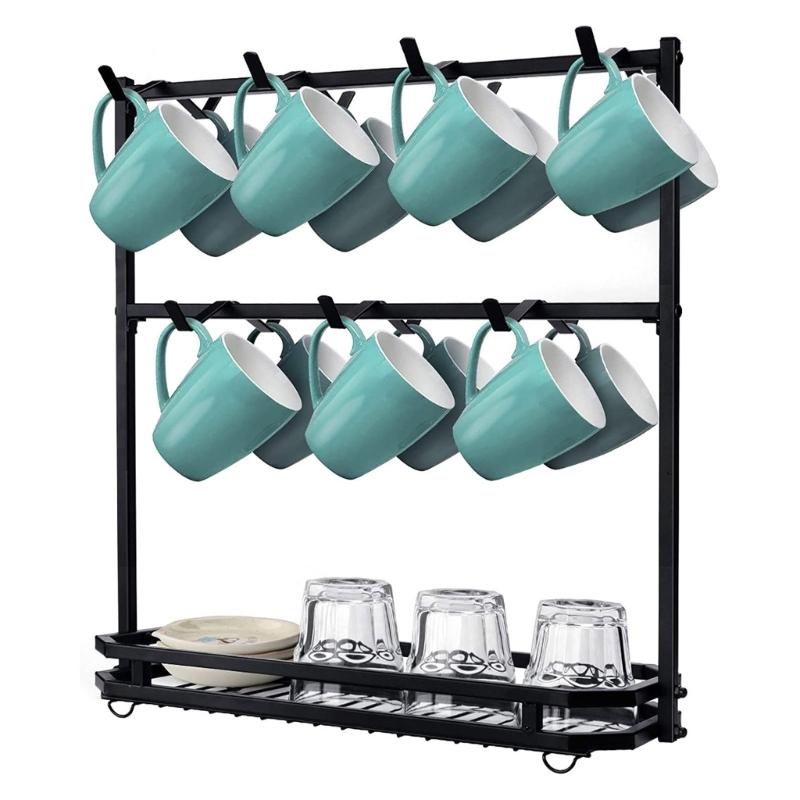 Elegant Countertops Coffee Cup Stand with 2 Tiers and 14 Hanging Hook for Mugs Kitchen or Teas/Coffee