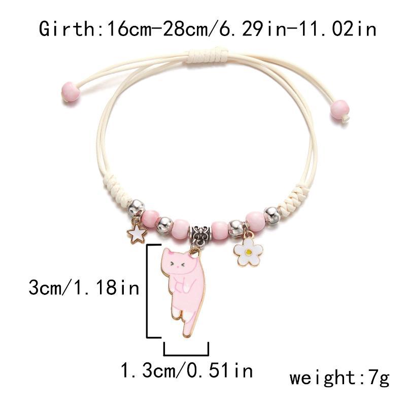 Creative Colorful String Cat Bracelet Woven Glass Handmade Bead Bracelet Hand Rope Jewelry Accessories Cartoon Hand Ring Women
