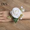 Corsage Suit Wedding Wristlet Band with Faux Pearl Embellished Brooch Simulated Roses Bride Groom Romantic Floral Accessories Prom Decoration