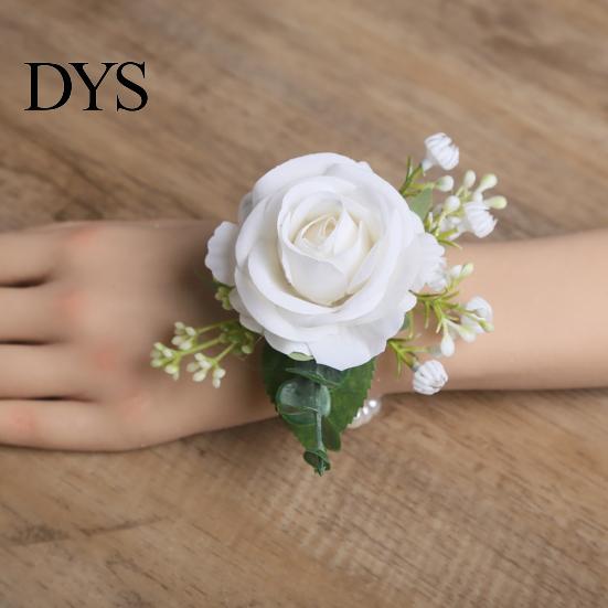 Corsage Suit Wedding Wristlet Band with Faux Pearl Embellished Brooch Simulated Roses Bride Groom Romantic Floral Accessories Prom Decoration