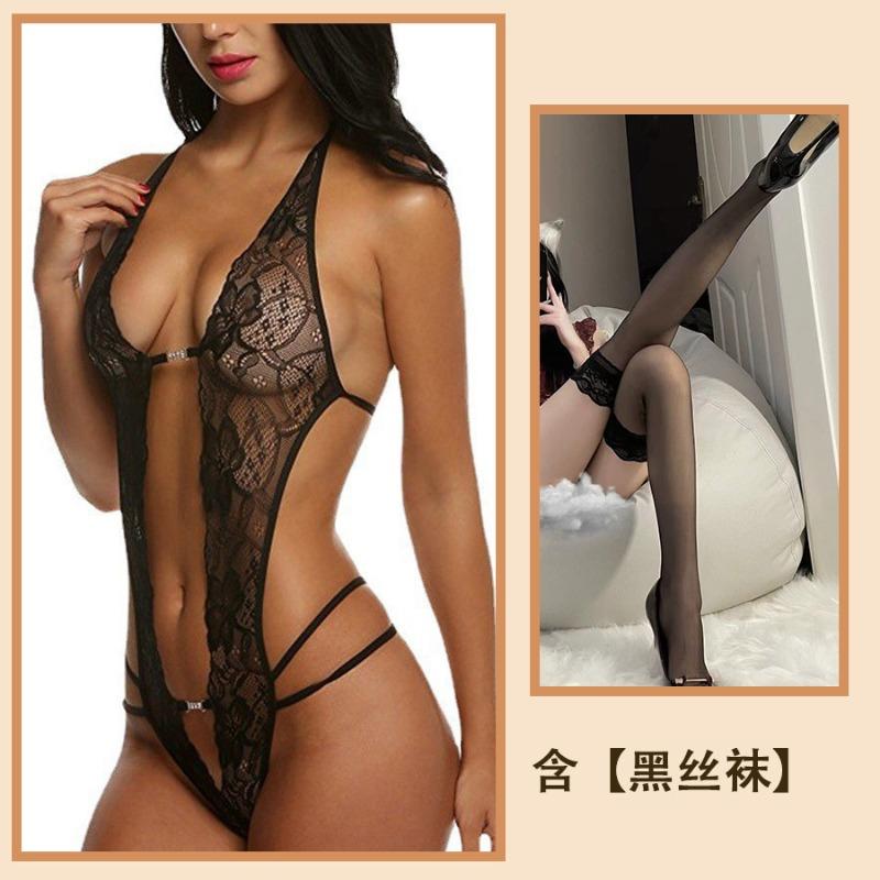 Reines Verlangen sexy Spitze Träger Hals Ausgeschnitten Leidenschaft Unterwäsche Durchsichtig Stimmung Einteiler Damen Pyjama