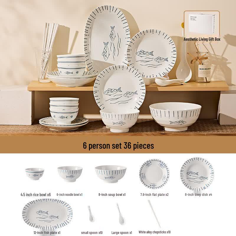 Yipan 36-Piece Japanese Underglaze Bone China Dinner Set