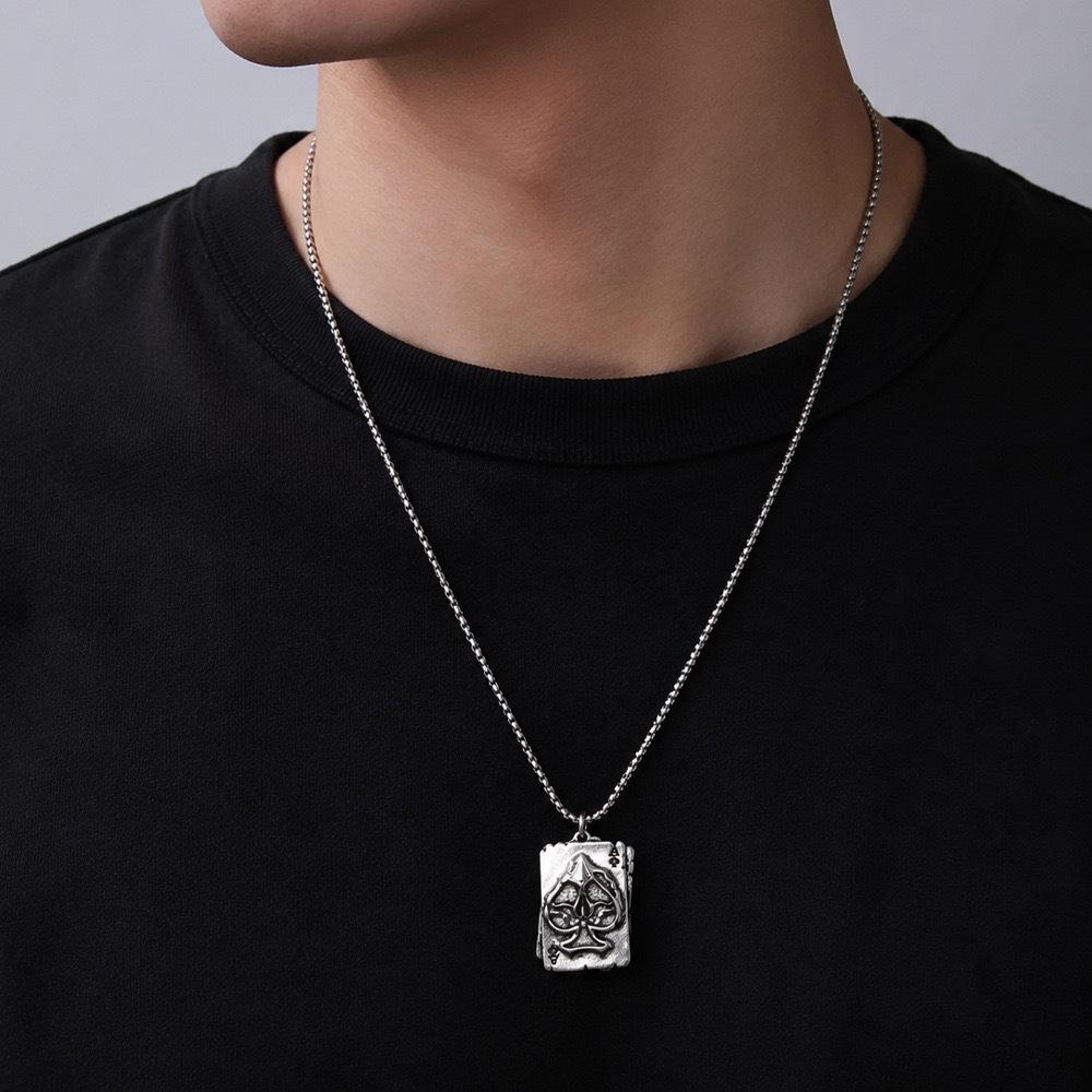 Męski naszyjnik ze stali tytanowej w stylu Dark Punk, As Pik, z wisiorem w stylu hip-hop, na łańcuszku do obojczyka