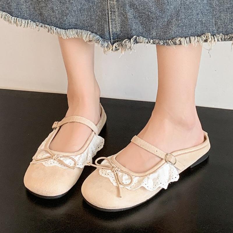 

Fashion Bow Lace Women Flats Slippers Fad Suede New Trends Shoes 2025 Autumn Elegant Sandals Comfortable Soft Casual Zapatillas De Mujer 40