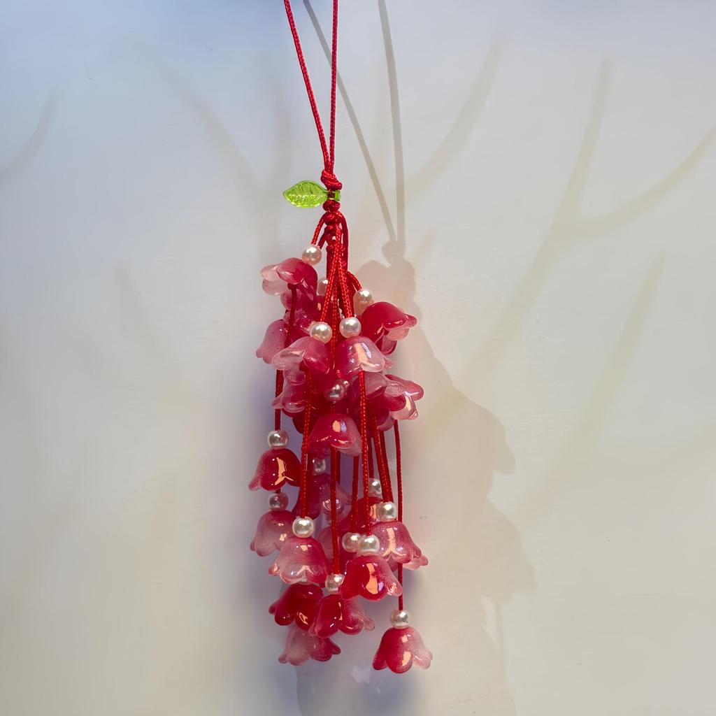 Maiglöckchen Rosa & Weiß Farbverlauf Anhänger - Chinesischer Stil Autoanhänger und Taschenanhänger, Kulturelles Geschenk