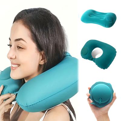 Car Portable Neck Protection U-shaped Compression Inflatable Pillow, Outdoor Nap, Camping, Travel Flocking PVC Airplane Pillow