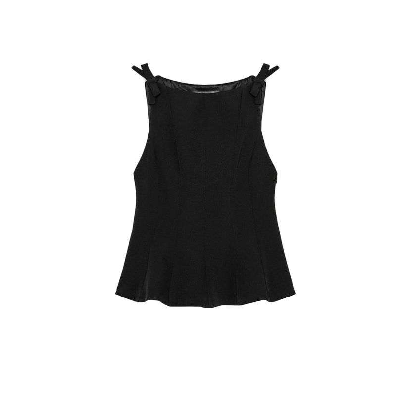 Spring New Women Clothes Boat Neck Sleeveless Capri Short Skirt Hem Bowknot Decoration Top 2606777