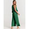 Women's Summer 2 Piece Outfits Sleeveless Pleated Ruffle Tank Top Wide Leg Cropped Pants Casual Loose Linen Matching Set with Pockets