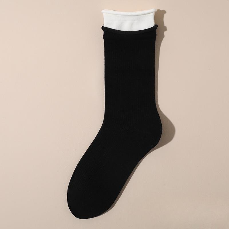 

Color-matched Double-cuffed Socks - Trendy Children s Style Anti-loosening Socks Made of Cotton, Antibacterial and Deodorizing, Mid-calf Length Socks 1 pair чорний