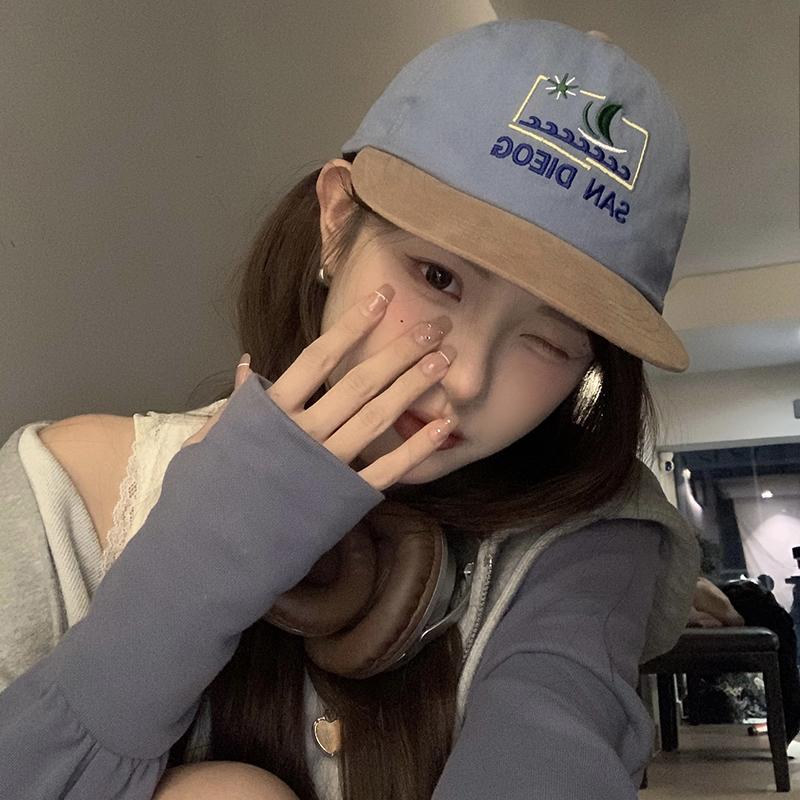 Contrasting color flat-brimmed hat women's spring thin cap retro versatile hip-hop baseball cap parent-child