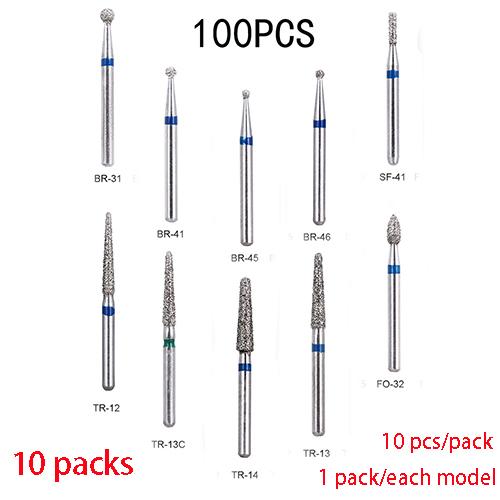 

100 Pcs Br-31 Dental Diamond Burs Drill Dentistry Burs Good Speed Handpiece Handle Diameter 1.6Mm Dentist Tools Br-41 Tr-13 Fo32