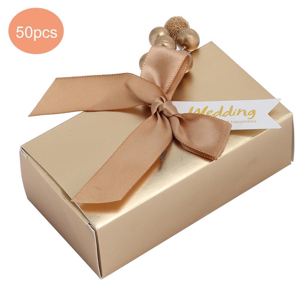 50pcs Wedding Favors Candies Souvenirs Gift Paper Gift Box for Wedding with BowknotGold