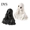 Artistic Ghost Figurine for Window Sill 3D Printed Halloween Figurine, Cute Chin-Resting Spooky Desk Decor, White Black Figures Funny Ornament