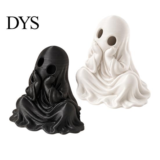 Artistic Ghost Figurine for Window Sill 3D Printed Halloween Figurine, Cute Chin-Resting Spooky Desk Decor, White Black Figures Funny Ornament