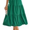 Women's Short Sleeve Smocked Midi Dress Summer Crew Neck Pleated Long Dress