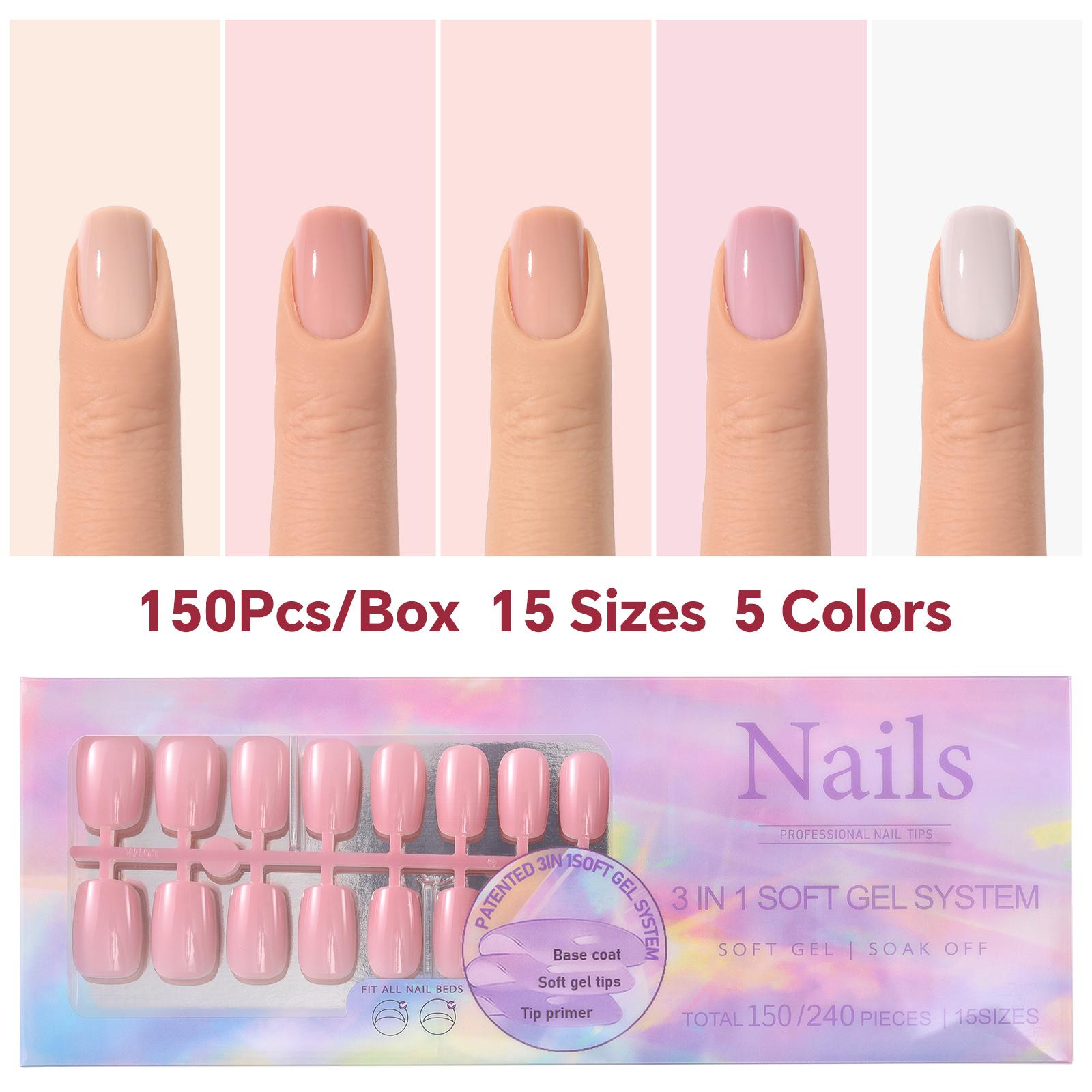 

150 шт., накладные ногти телесного цвета, балетные, полностью покрывающие искусственные ногти, многоразмерные накладные ногти, многоразовые аксессуары для самостоятельного изготовления ногтей
