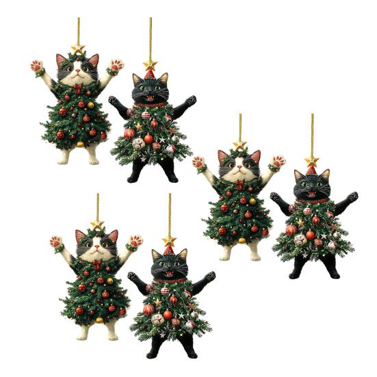 Weihnachtskatze im Weihnachtsbaum Acryl Hängeornament 2D Flach Auto Rückspiegel Anhänger Weihnachtsgeschenke für Katzenliebhaber
