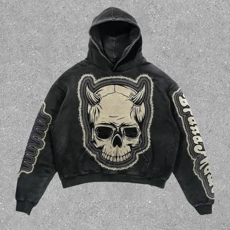 Street Trendy Brand Skull Pullover Sweater Digital Printing Casual Loose Hooded Sweater