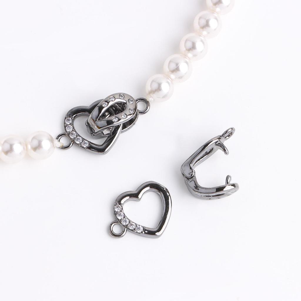 18K Gold Plated Heart Pearl Clasp Necklace & Bracelet DIY Jewelry Accessory