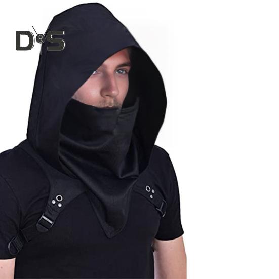 Cyberpunk Cowl Hood Scarf Short Medieval Cape Assassin Hat Pagan Costume Accessory Warrior Cloak Outfit for Halloween Cosplay